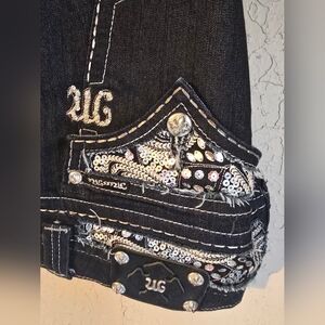 Miss Me Jeans Skinny RHINESTONES BLINGING SEQUINS BLACK Womens Sz 36x31 MINT